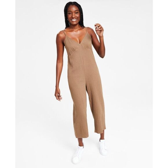 Jenni Style Not Size Missy Solid Jumpsuit, Created for Macy's - Tobacco Tan 1X - Picture 1 of 3